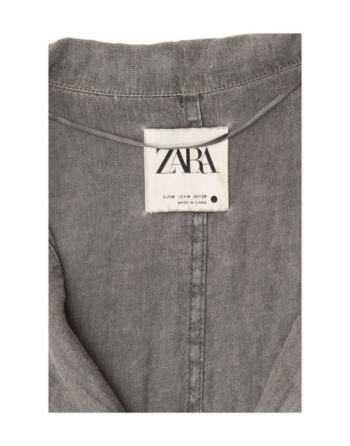 Zara Womens Oversized Jumpsuit UK 14 Medium Grey Linen