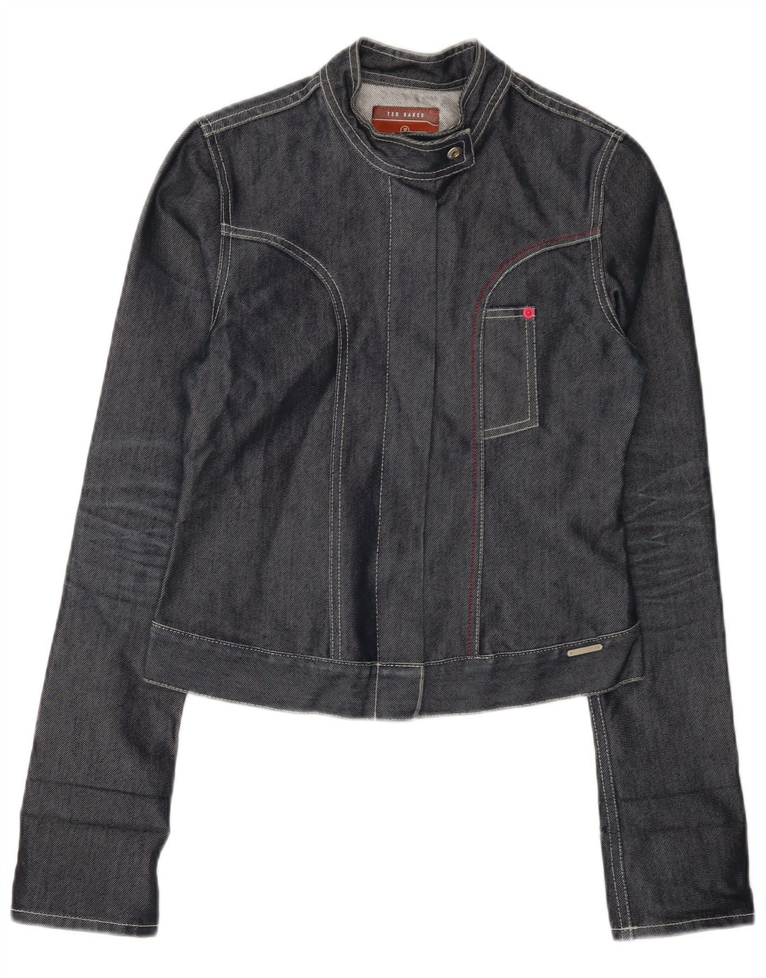 TED BAKER Womens Crop Denim Jacket Size 2 Small Grey Cotton