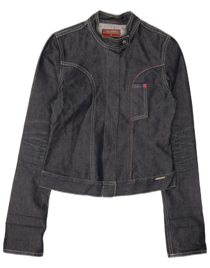 TED BAKER Womens Crop Denim Jacket Size 2 Small Grey Cotton