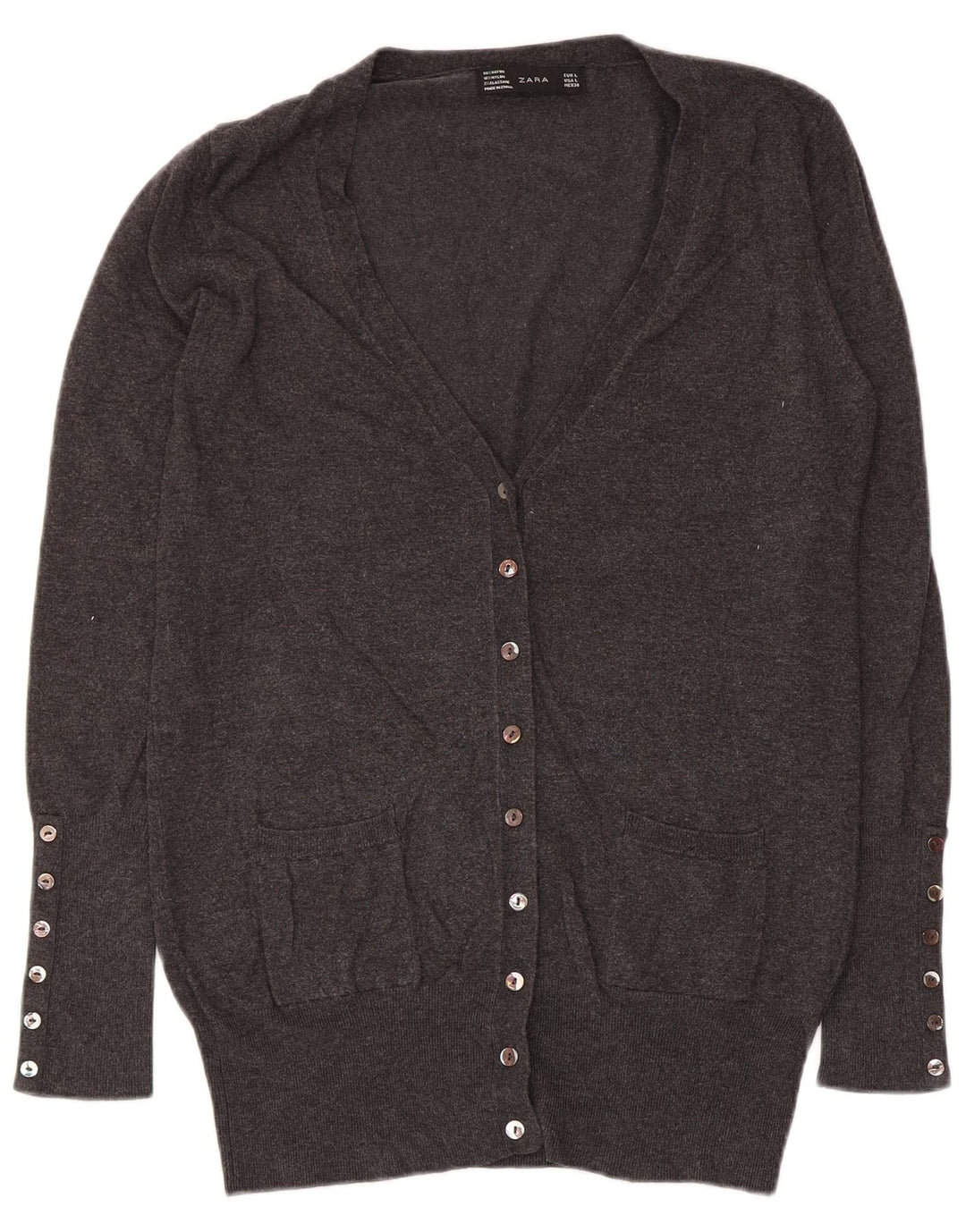 Zara Womens Cardigan Sweater UK 14 Large Grey Rayon