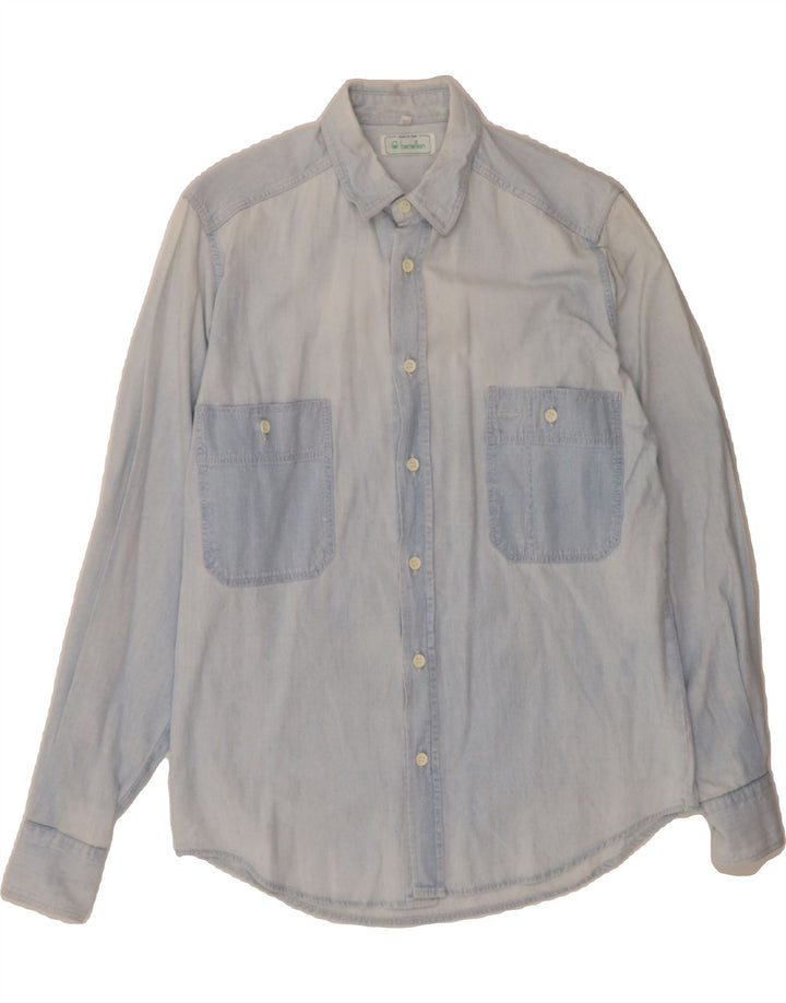 BENETTON Mens Shirt Small Blue Cotton Vintage Benetton and Second-Hand Benetton from Messina Hembry 