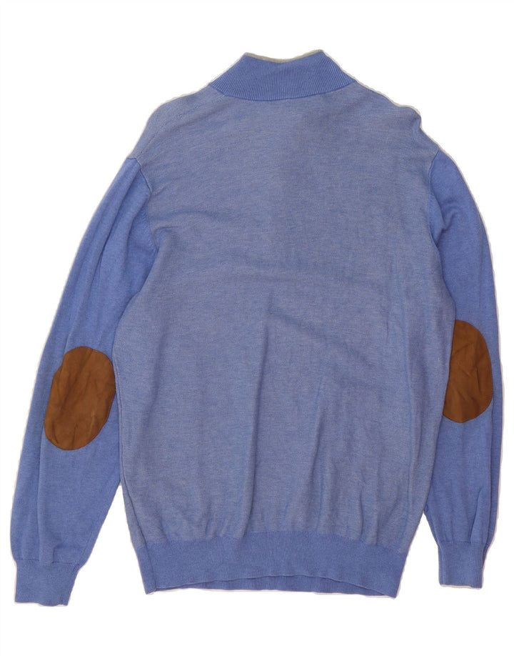 MASSIMO DUTTI Mens Zip Neck Jumper Sweater Medium Blue Cotton Vintage Massimo Dutti and Second-Hand Massimo Dutti from Messina Hembry 