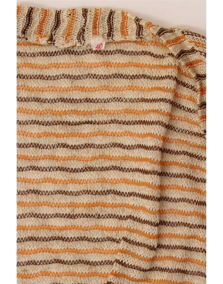 Vintage Womens Crop Cardigan Top EU 40 Medium Beige Striped