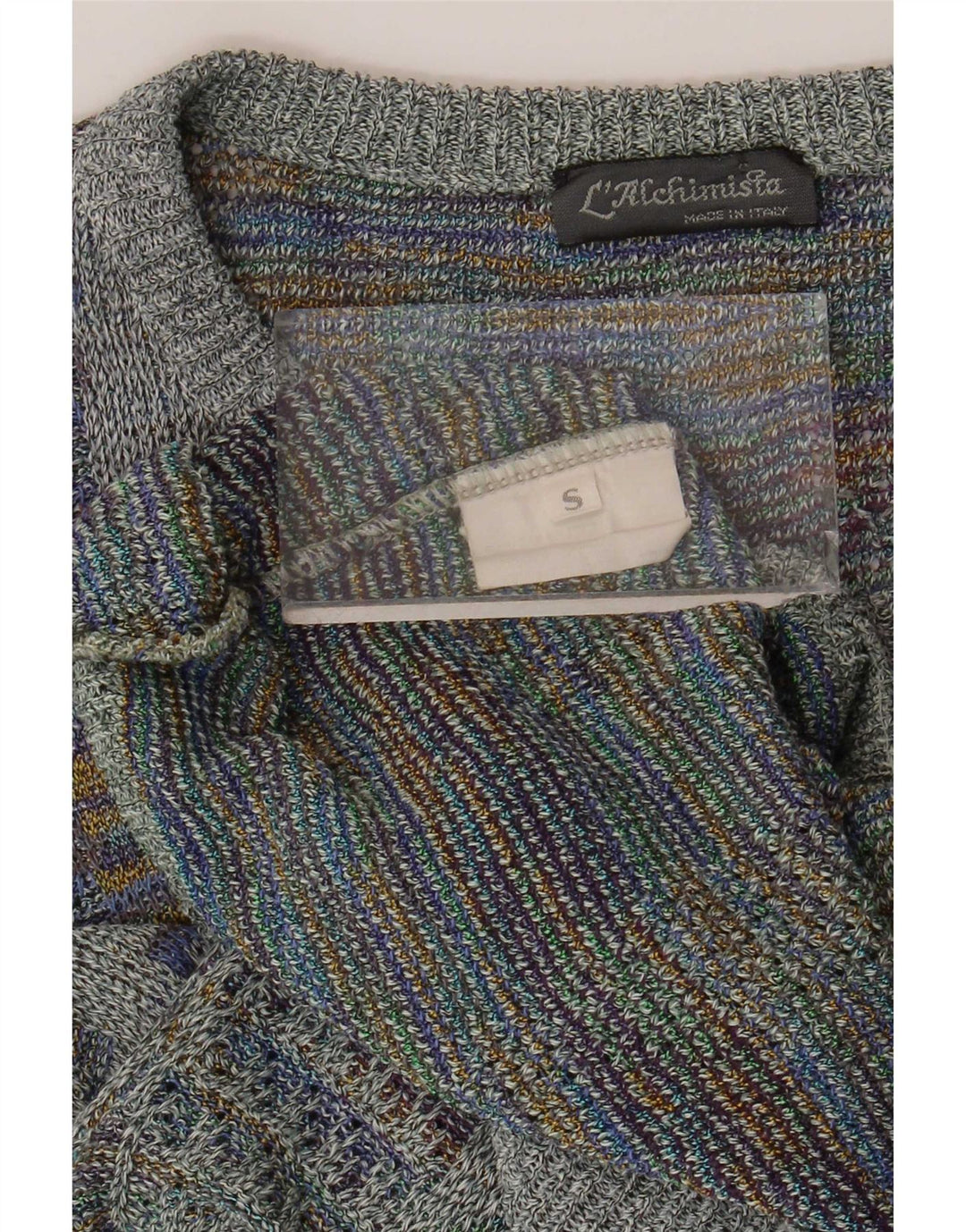 Vintage Mens Crew Neck Jumper Sweater Small Grey Geometric