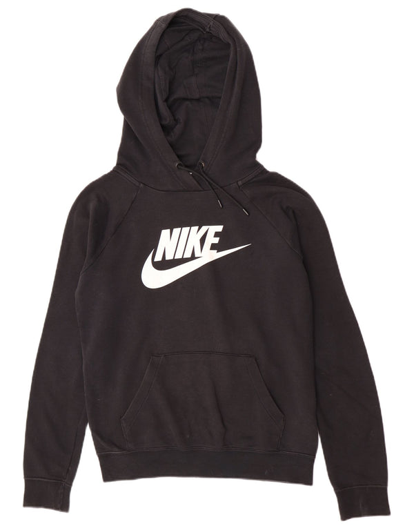 Nike Womens Graphic Oversized Hoodie Jumper UK 6 XS Black Cotton