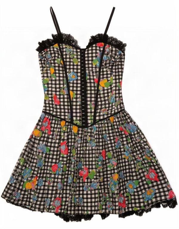 Hopfner Womens Corset Dress EU 38 Small Black Floral Cotton