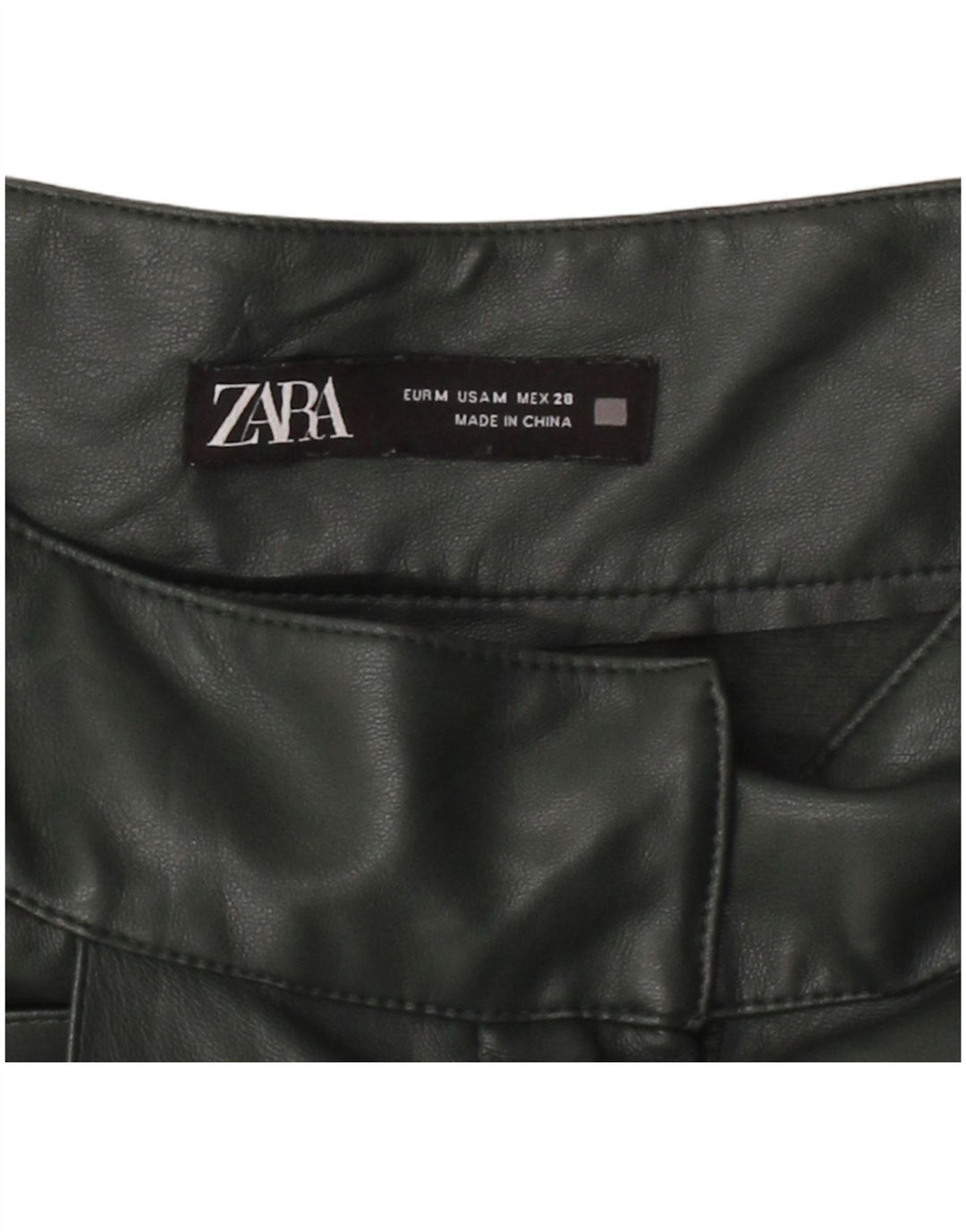 ZARA Womens Faux Leather Flared Skirt Medium W28  Green