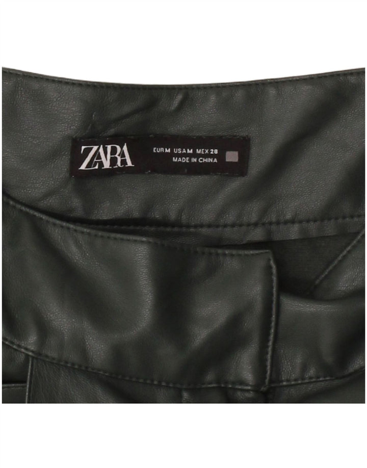 ZARA Womens Faux Leather Flared Skirt Medium W28  Green