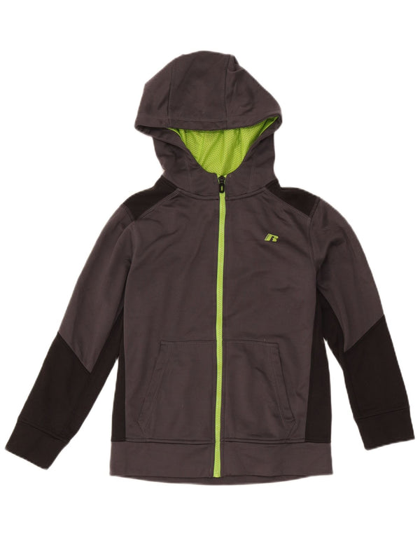 Russell Athletic Boys Zip Hoodie Sweater 10-11 Years Large Grey Colourblock