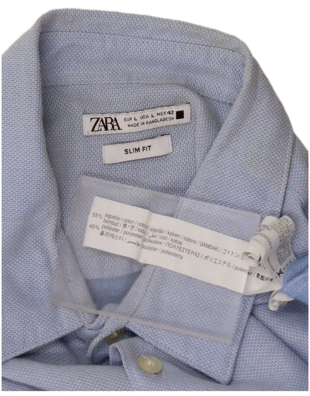 ZARA Mens Slim Fit Shirt Large Blue Cotton