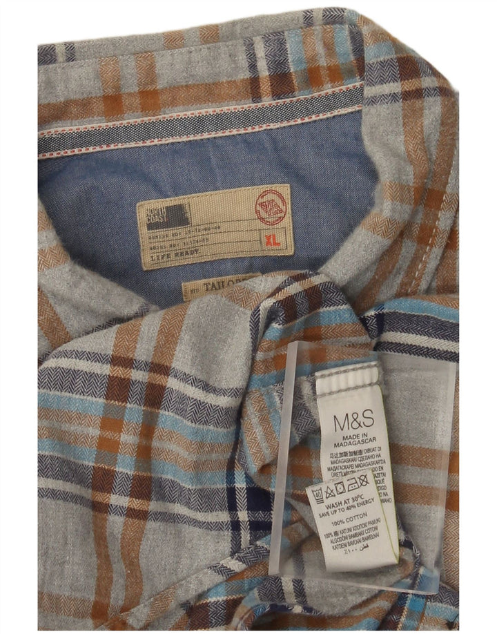 Marks & Spencer Mens Tailored Flannel Shirt XL Grey Check Cotton