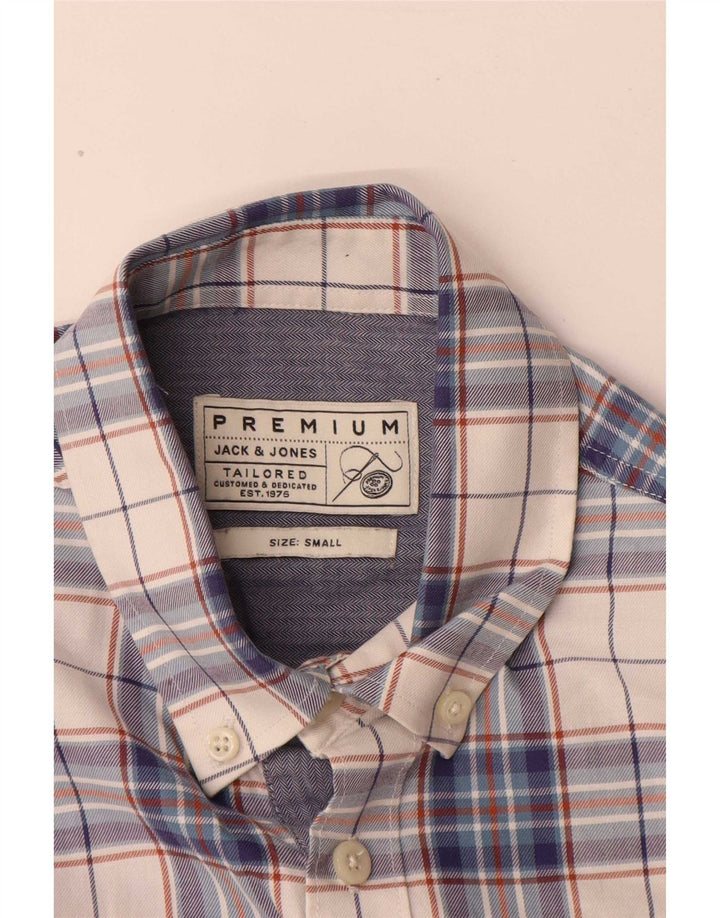 Jack & Jones Mens Tailored Shirt Small Blue Check Cotton