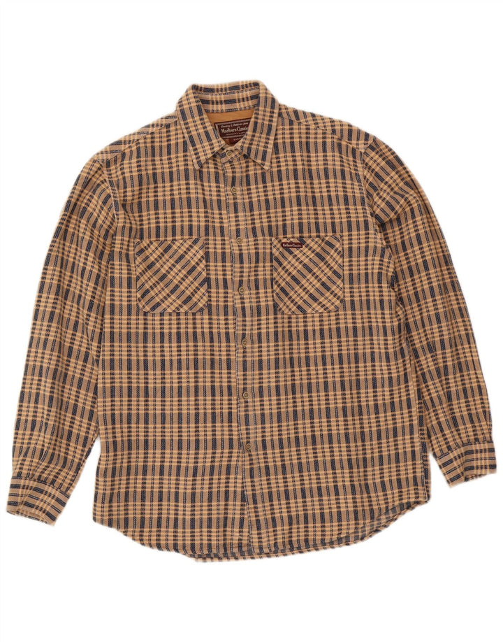 Marlboro Classics Mens Flannel Shirt Large Beige Check Cotton