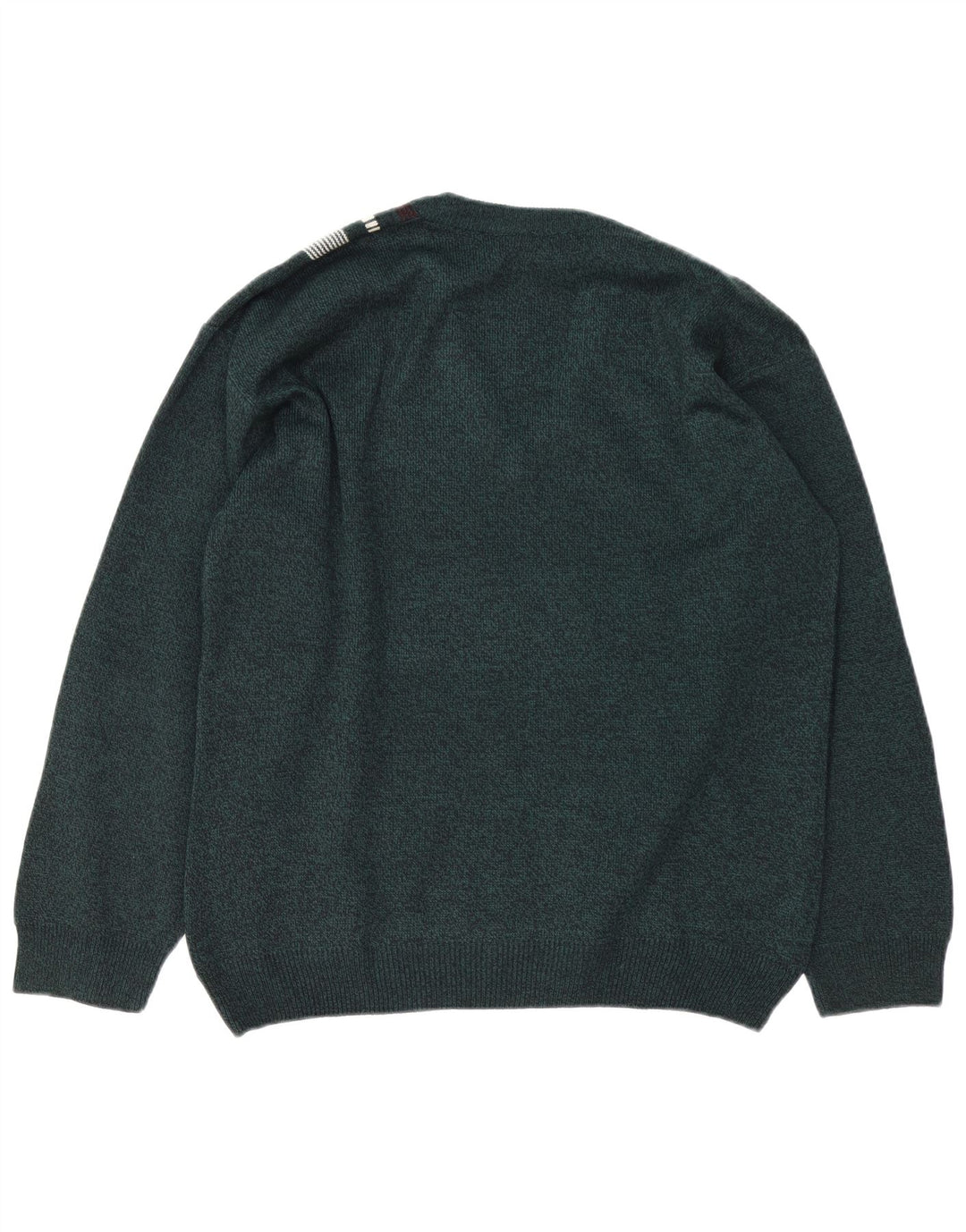 VINTAGE Mens V-Neck Jumper Sweater Large Green Striped Acrylic