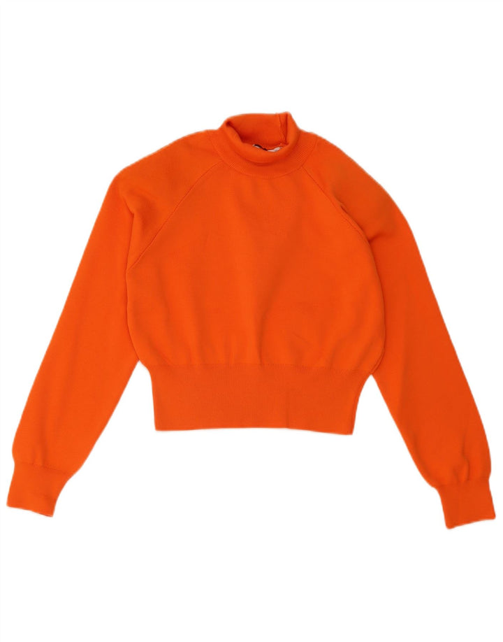 Zara Womens Crop Roll Neck Jumper Sweater UK 10 Small Orange Polyester