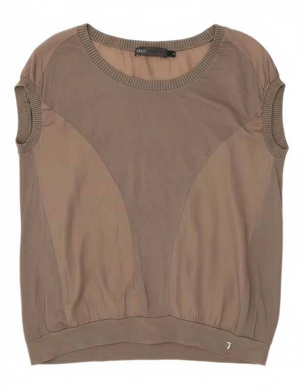 Trussardi Jeans Womens T-Shirt Top UK 10 Small Grey Colourblock