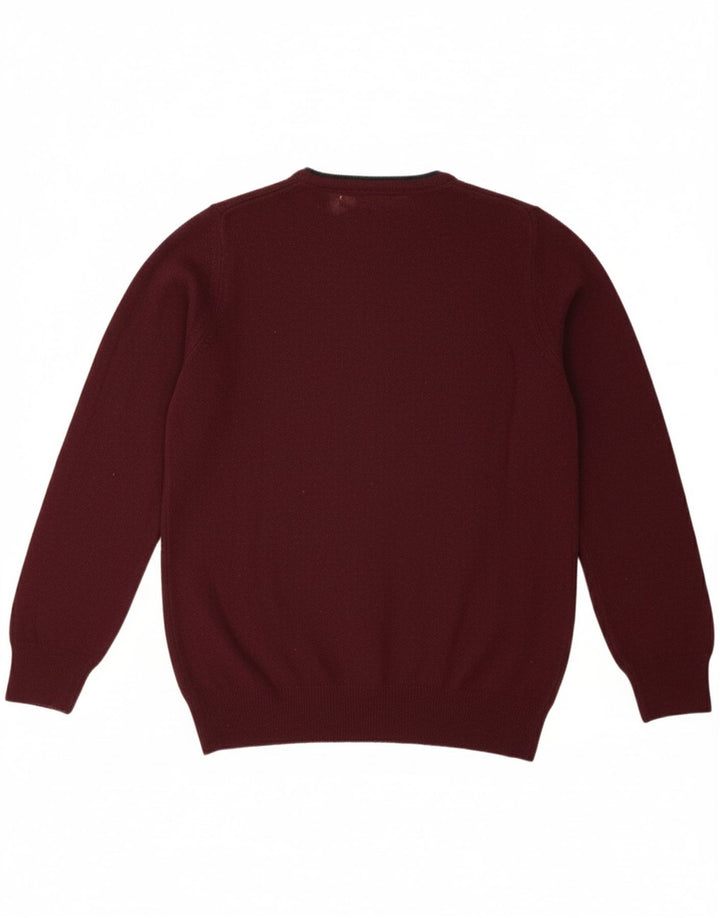 REFRIGIWEAR Mens V-Neck Jumper Sweater Medium Burgundy Wool