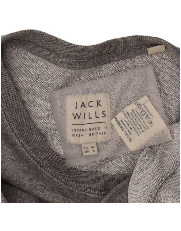 JACK WILLS Womens Graphic Sweatshirt Jumper UK 10 Small Grey Cotton