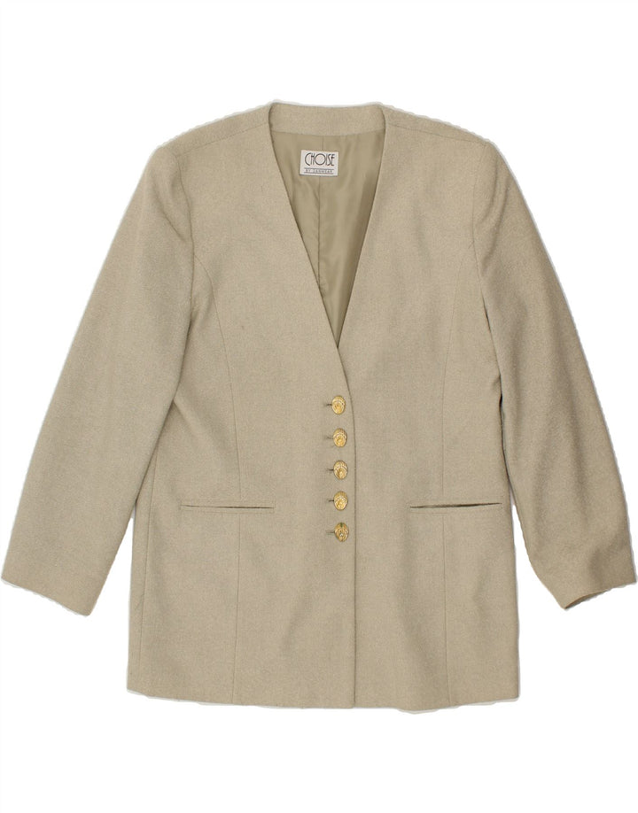 VINTAGE Womens 5 Button Blazer Jacket UK 14 Large Beige Polyester Vintage Vintage and Second-Hand Vintage from Messina Hembry 