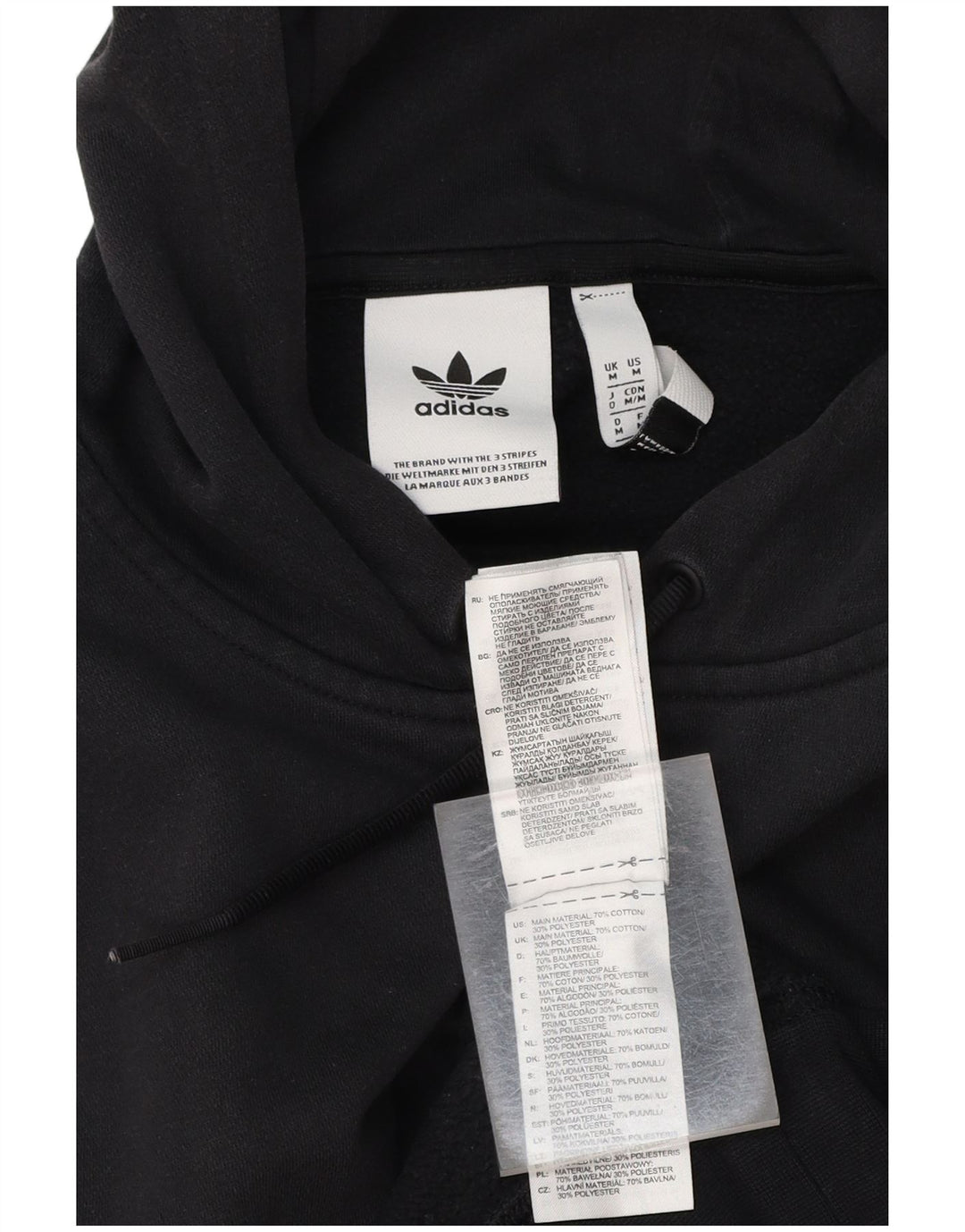 ADIDAS Mens Graphic Hoodie Jumper Medium Black Colourblock Cotton