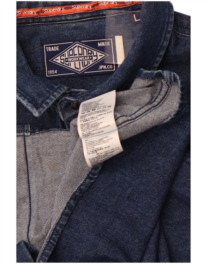 SUPERDRY Mens Denim Shirt Large Navy Blue Cotton