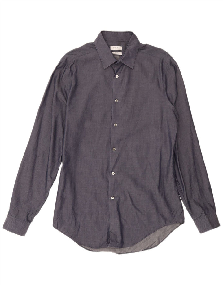 Calvin Klein Jeans Mens Shirt Size 15 1/2 Medium Navy Blue Herringbone