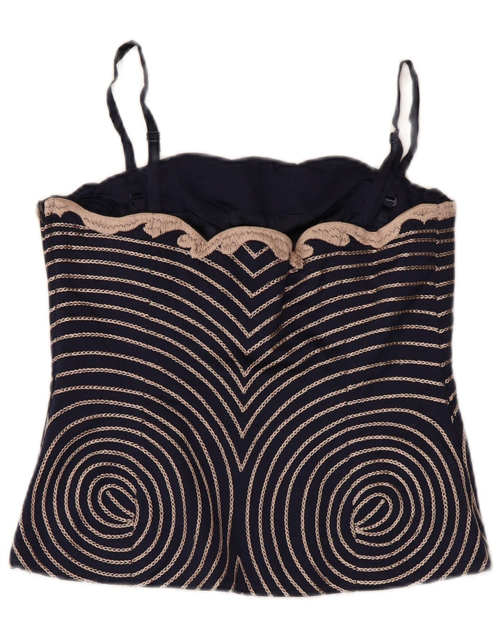 COAST Womens Corset Top UK 10 Small Navy Blue Floral Silk