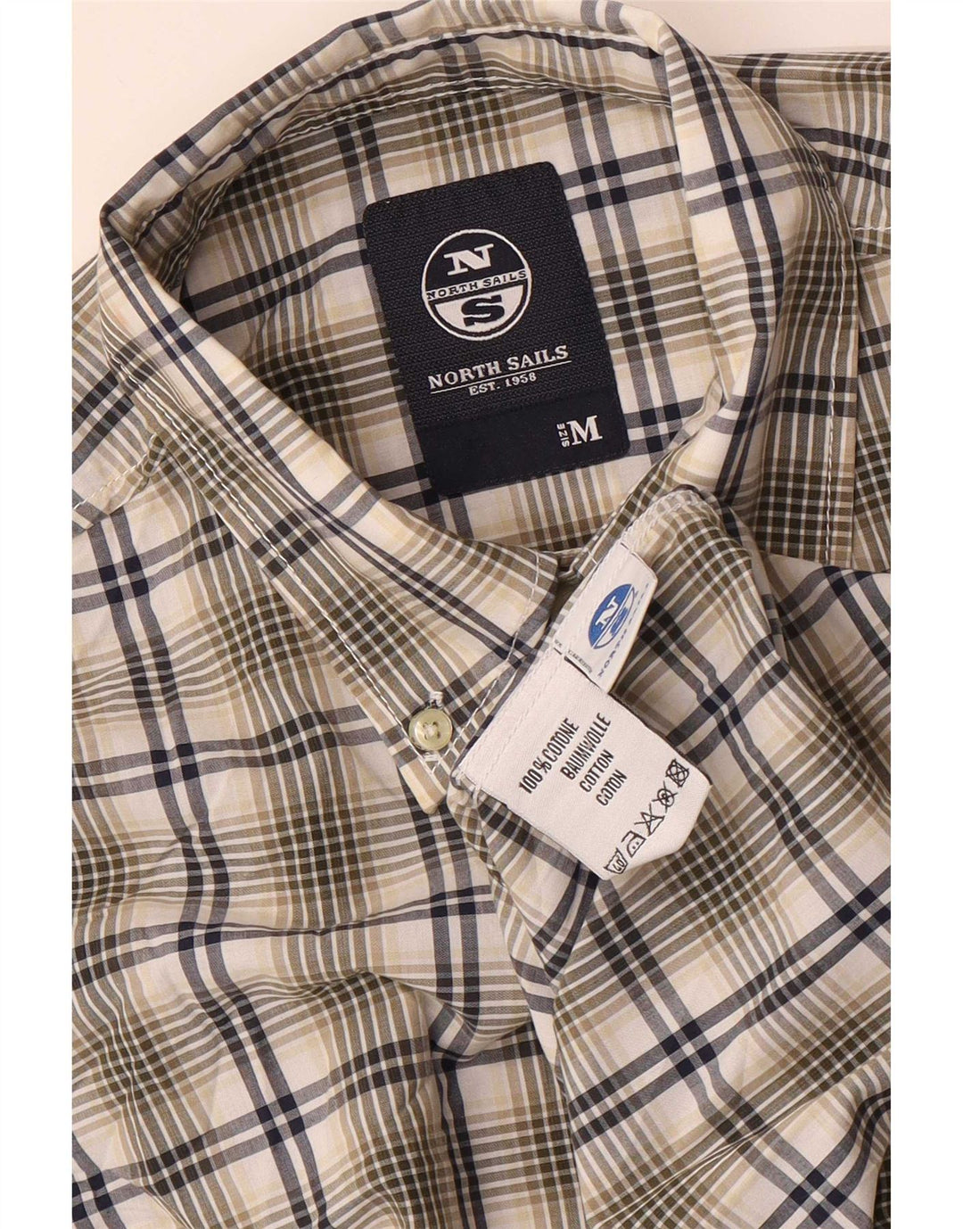 North Sails Mens Short Sleeve Shirt Medium Green Check Cotton