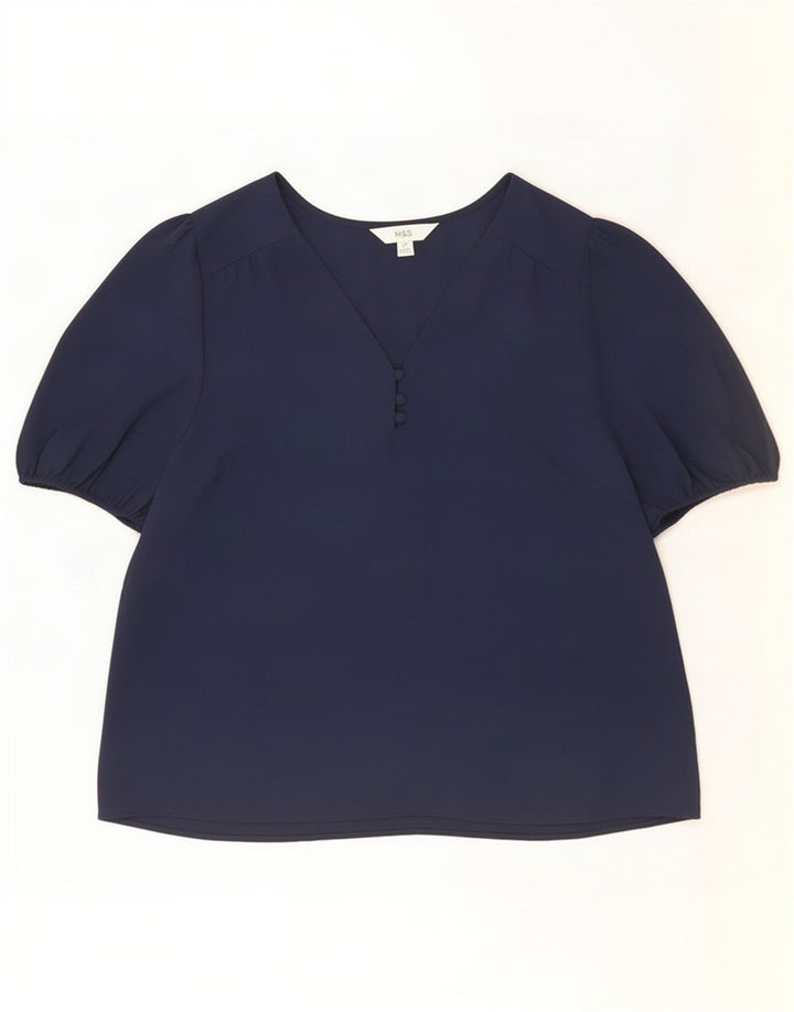 Marks & Spencer Womens Blouse Top UK 14 Medium Navy Blue Polyester