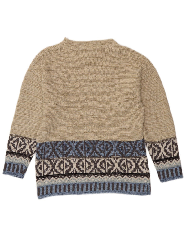 Camelot Womens Crew Neck Jumper Sweater UK 10 Small Beige Geometric
