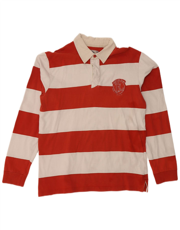TIMBERLAND Mens Long Sleeve Rugby Polo Shirt Medium Red Striped