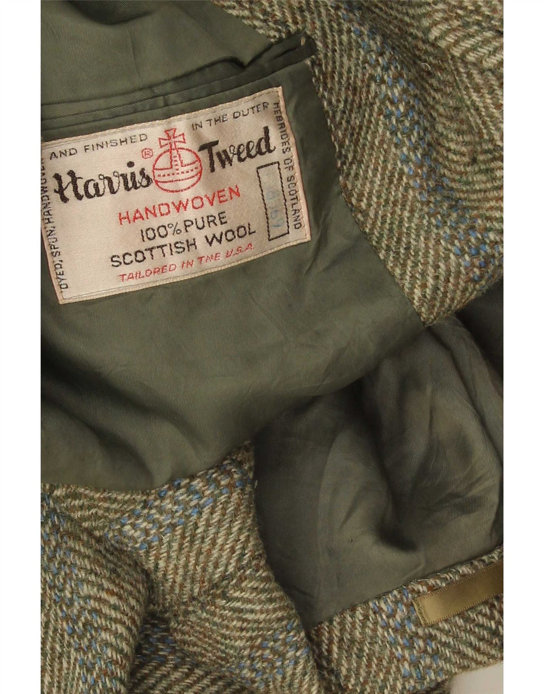Harris Tweed Mens 3 Button Blazer Jacket UK 38 Medium Khaki Herringbone