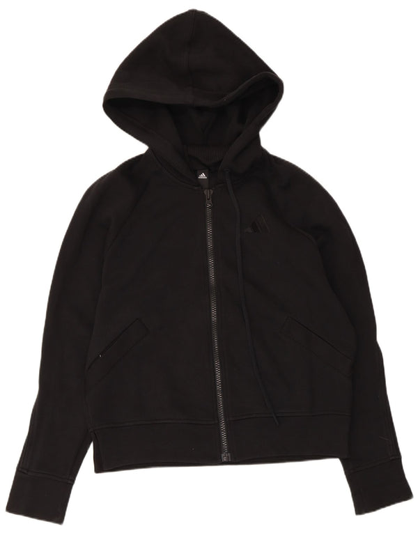 Adidas Womens Zip Hoodie Sweater UK 12/14 Medium Black Cotton