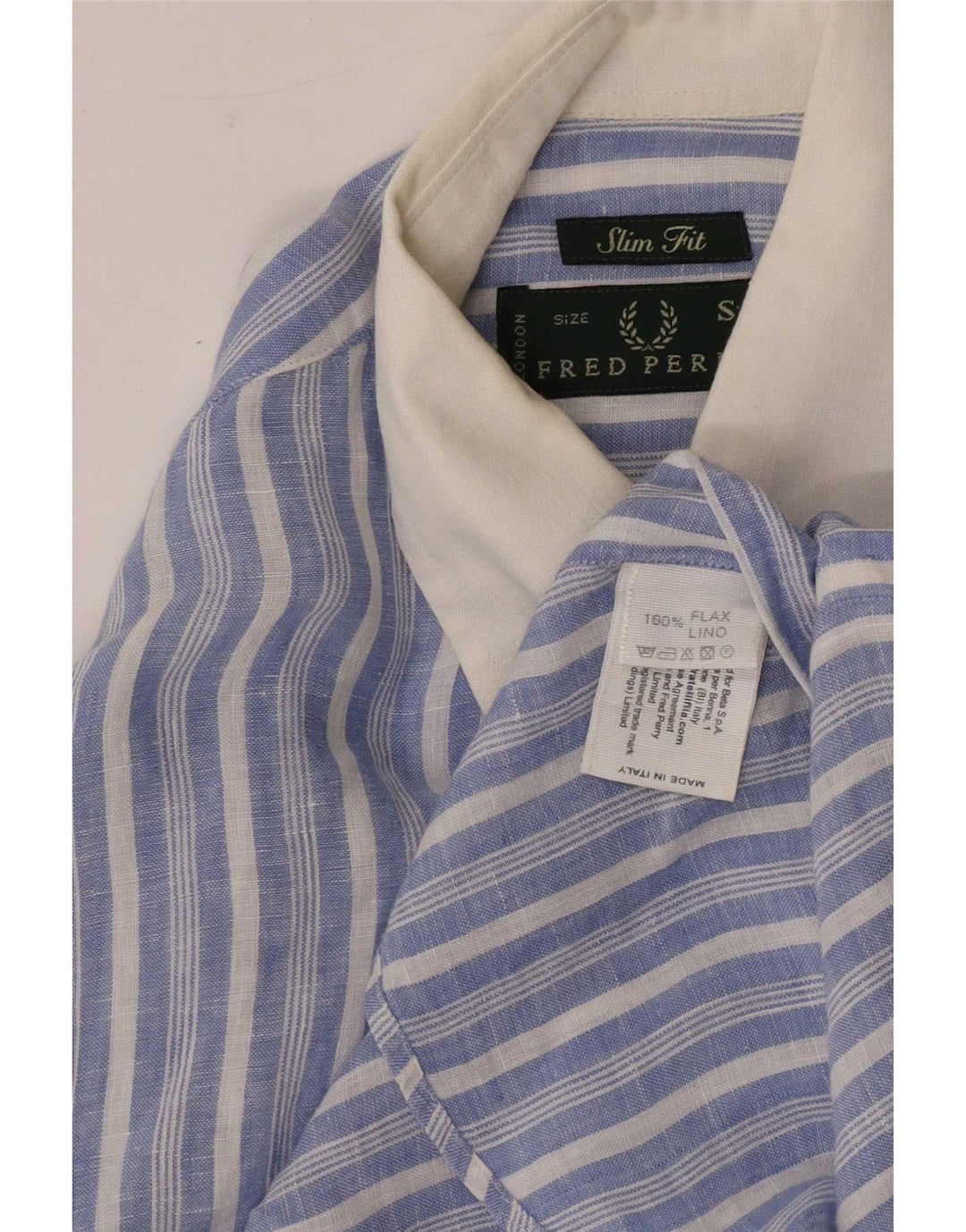 Fred Perry Mens Slim Fit Shirt Small Blue Striped Linen