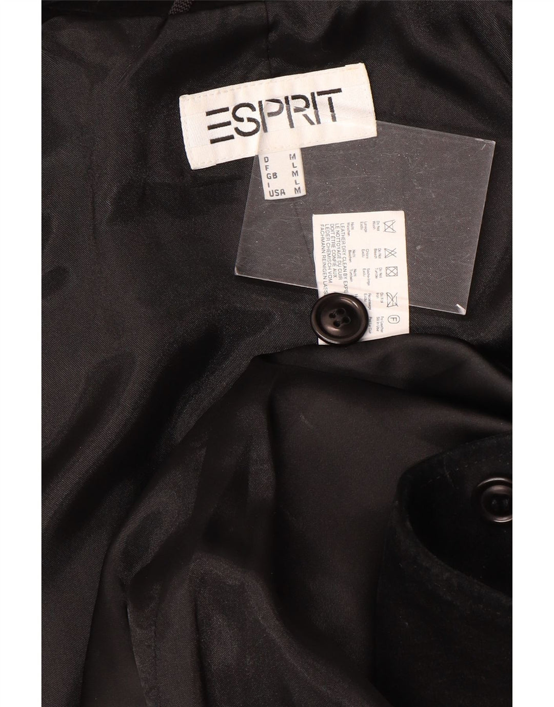 Esprit Womens 3 Button Suede Blazer Jacket UK 14 Medium Black Leather