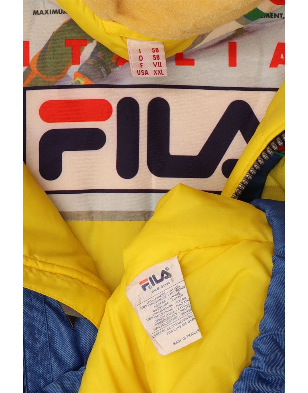 FILA Mens Graphic Hooded Ski Jacket IT 58 3XL Blue Colourblock Polyamide