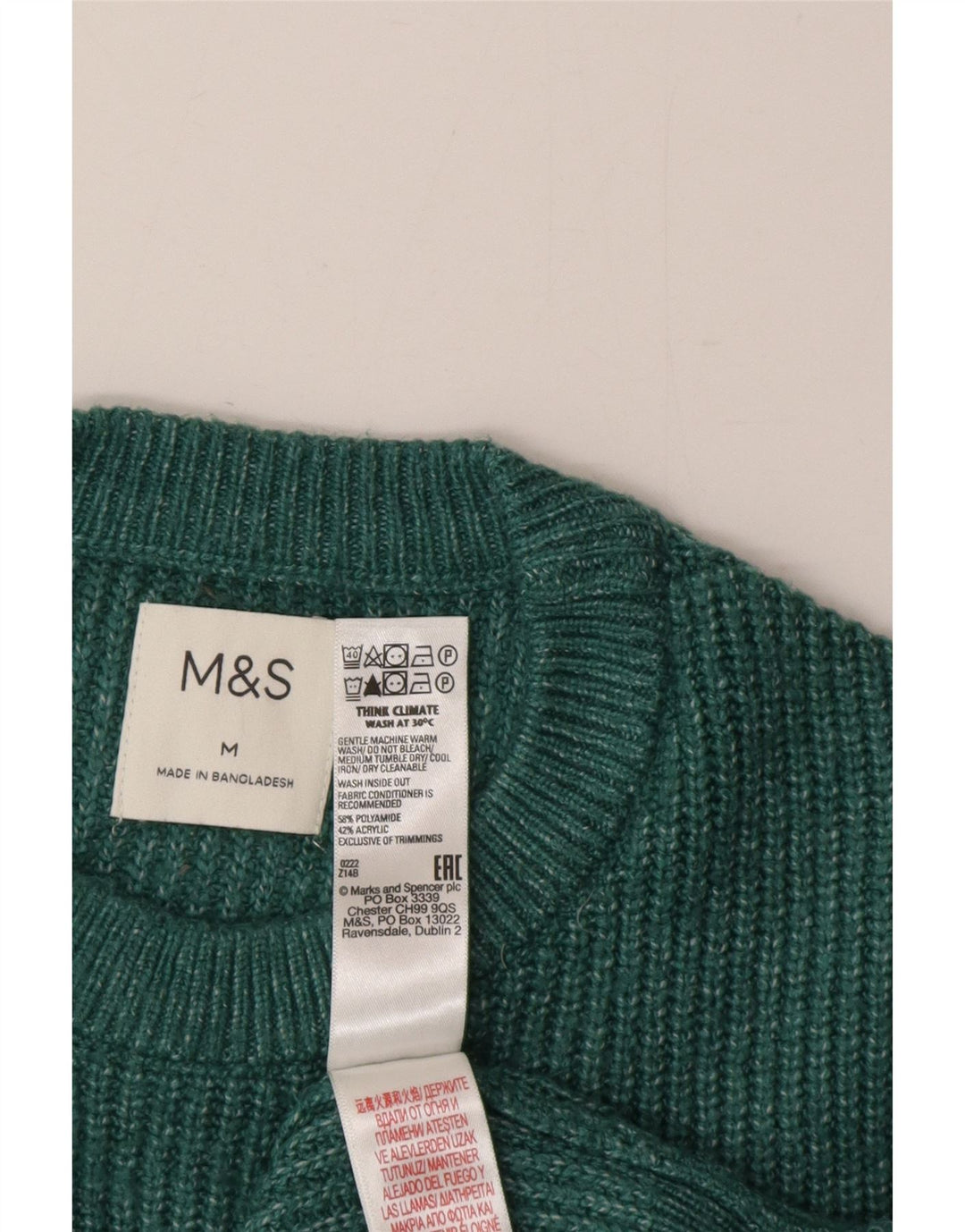 Marks & Spencer Mens Crew Neck Jumper Sweater Medium Green Polyester