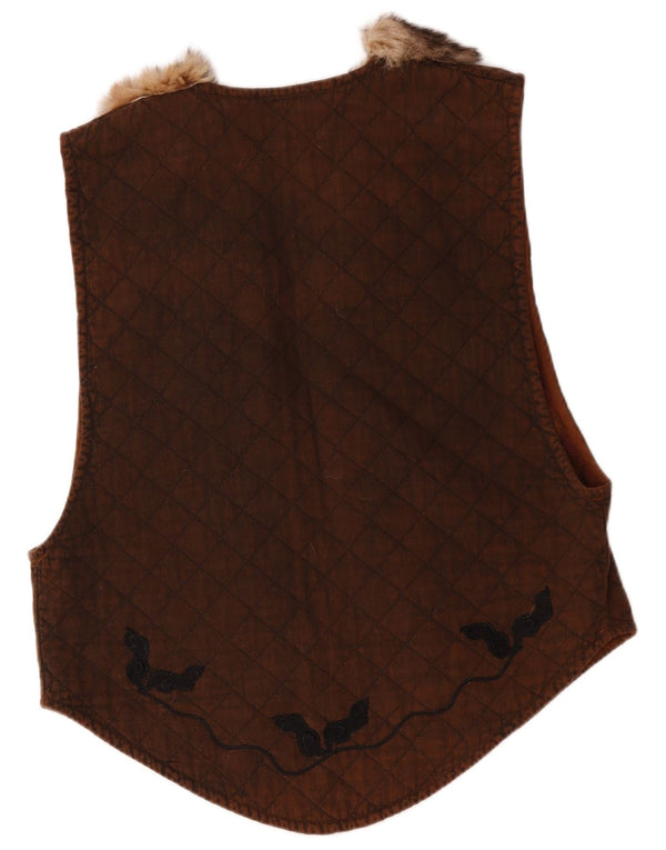 Vintage Womens Quilted Waistcoat UK 18 XL Brown Paisley Cotton