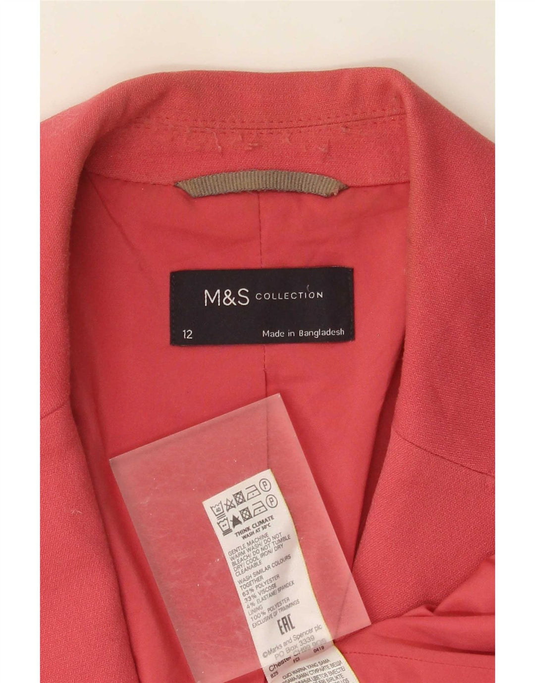 Marks & Spencer Womens 1 Button Blazer Jacket UK 12 Medium Pink Polyester