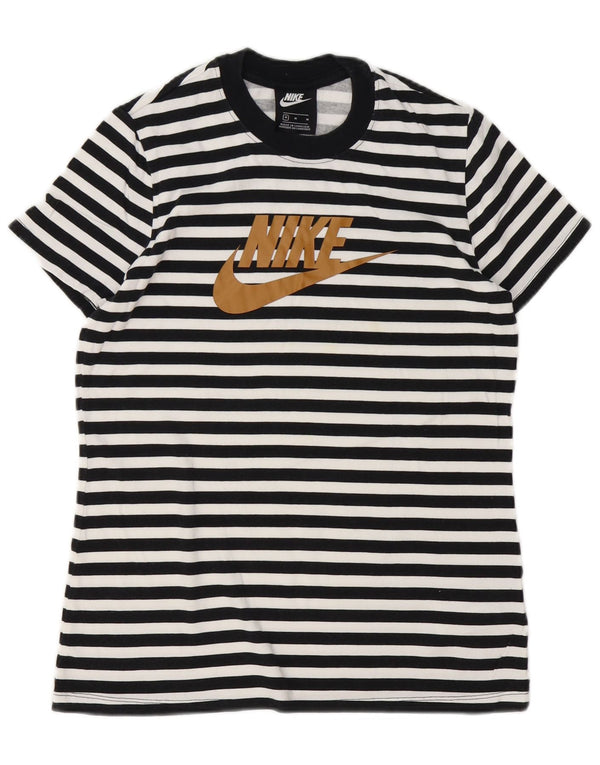 NIKE Womens Graphic T-Shirt Top UK 12 Medium Black Striped Cotton