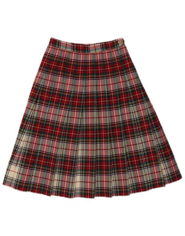 Vintage Womens High Waist Pleated A-Line Skirt W22 2XS Red Plaid