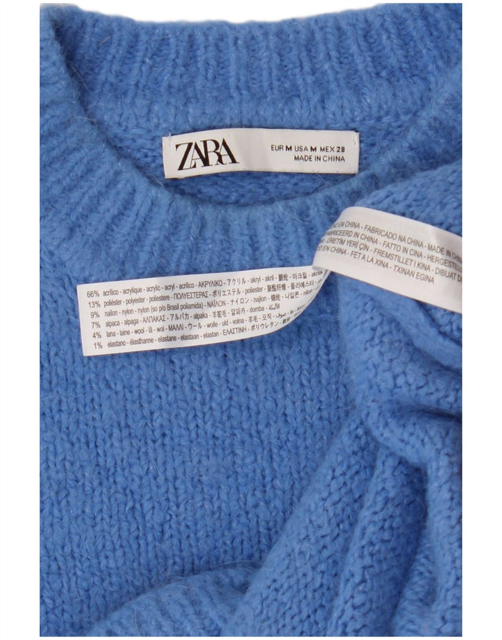 Zara Womens Oversized Crew Neck Jumper Sweater UK 14 Medium Blue Acrylic