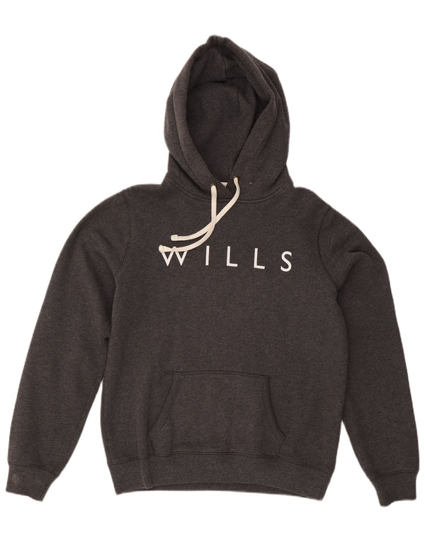 JACK WILLS Womens Graphic Hoodie Jumper UK 14 Large Grey Cotton