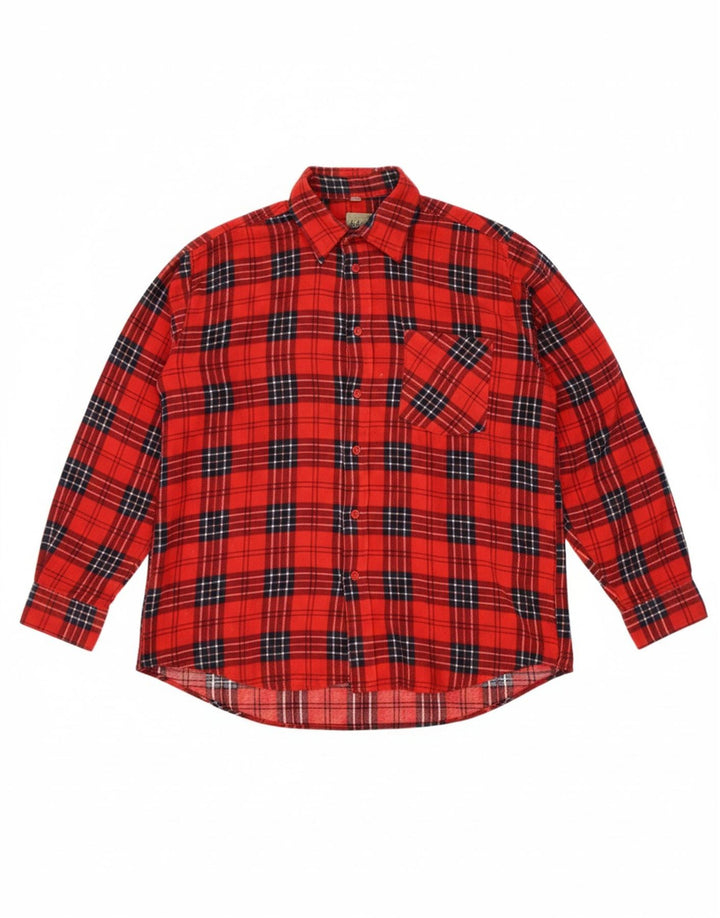 KINGSLEY Mens Flannel Shirt Medium Red Check Cotton