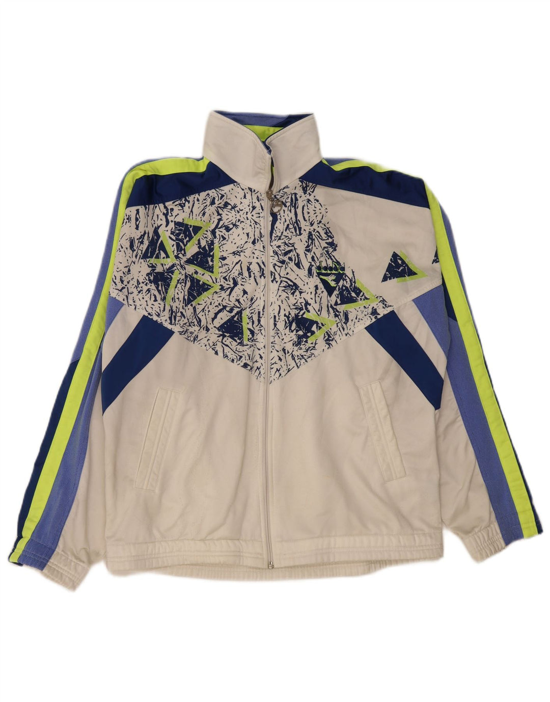DIADORA Mens Tracksuit Top Jacket UK 40 Medium White Colourblock Polyester