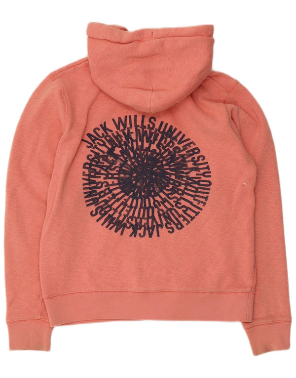 Jack Wills Womens Graphic Zip Hoodie Sweater UK 14 Medium Pink Cotton