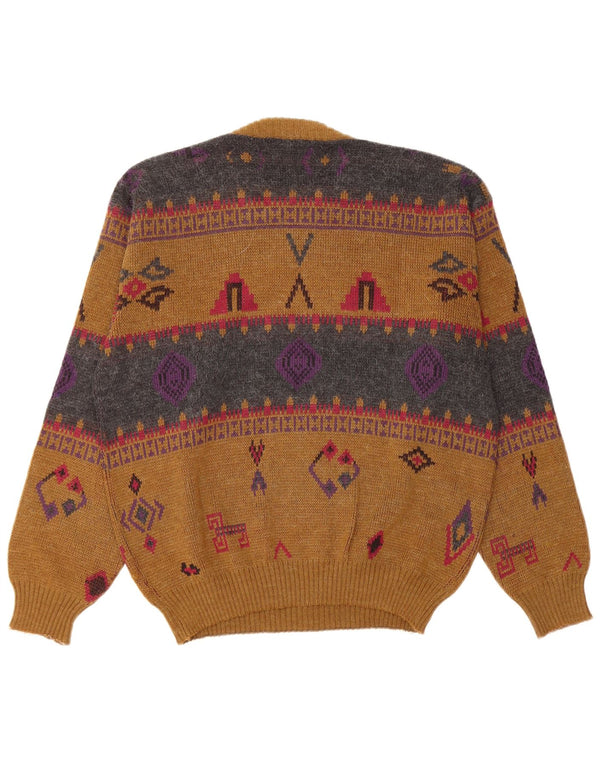 FRANK ALEXS Mens Crew Neck Jumper Sweater IT 48 Medium Brown Geometric