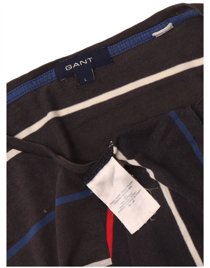 GANT Mens T-Shirt Top Large Grey Striped Cotton