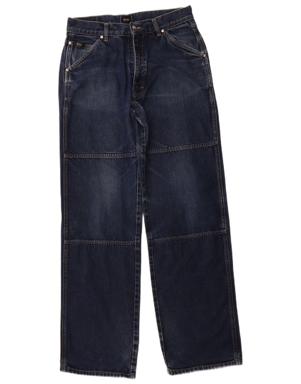 HUGO BOSS Mens Straight Jeans W31 L34 Navy Blue Cotton