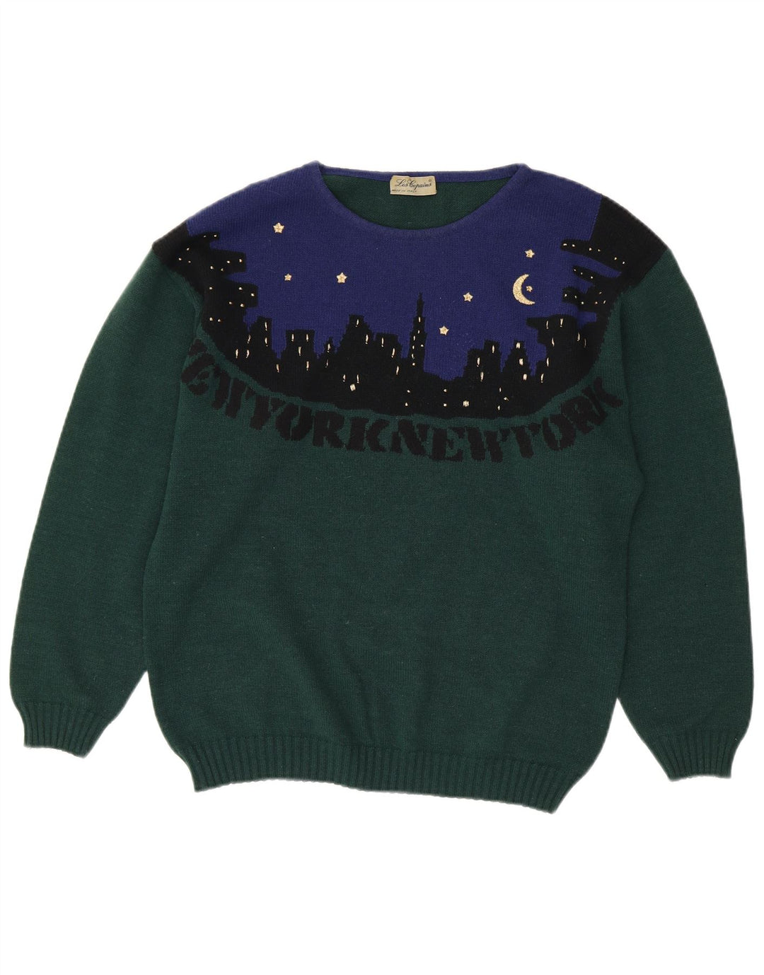 LES COPAINS Womens Crew Neck Jumper Sweater UK 18 XL Green Colourblock